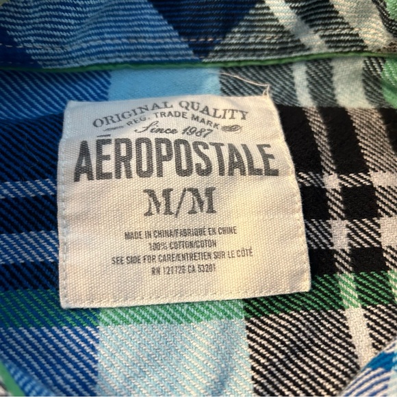 Aeropostale blue plaid long sleeve button down flannel shirt size M hipster - Picture 3 of 7